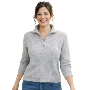 Quince Alpaca Wool Blend Ribbed Half-Zip Mock Neck Sweater Womens Small Gray